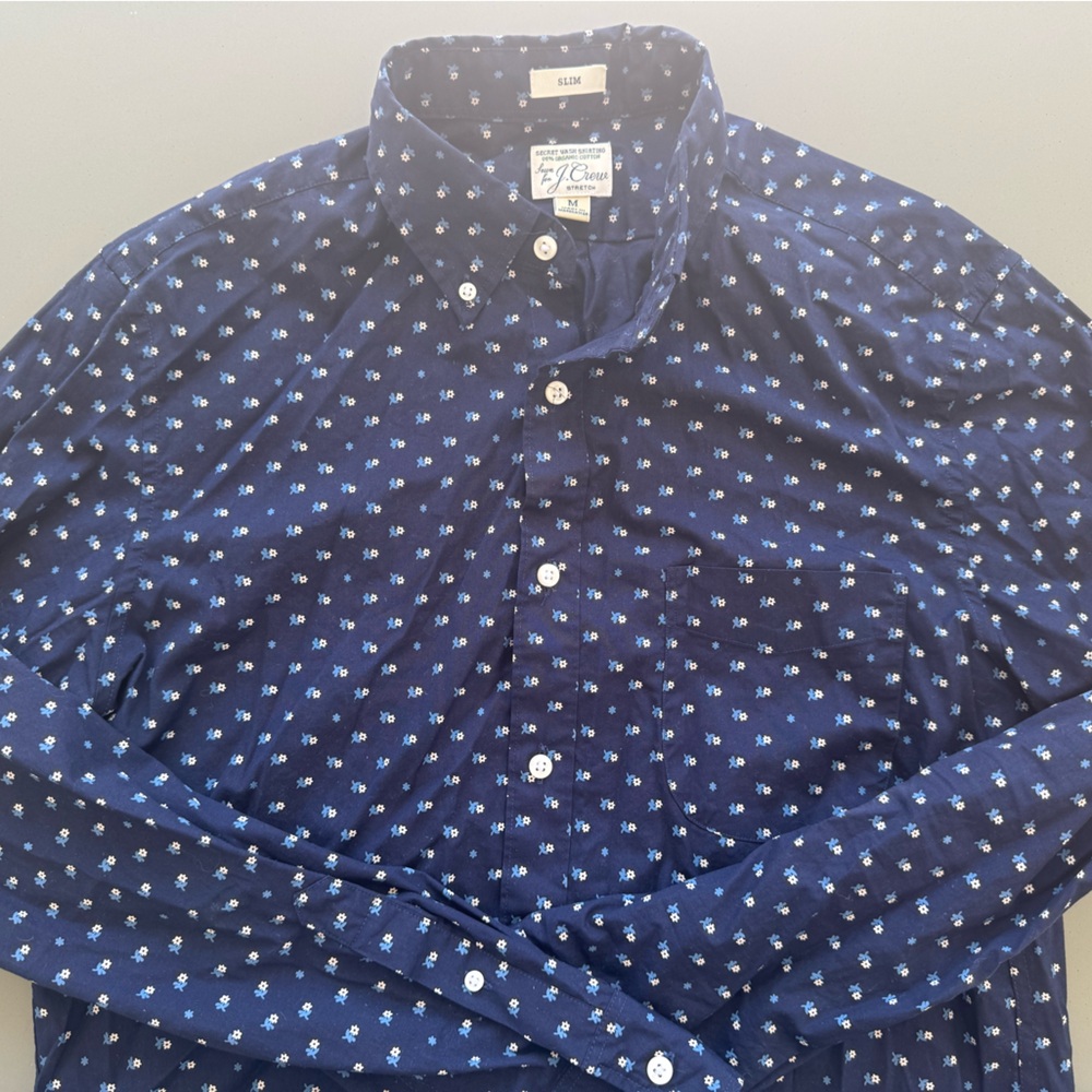 J. Crew Navy Blue Floral Casual Button Down Shirt